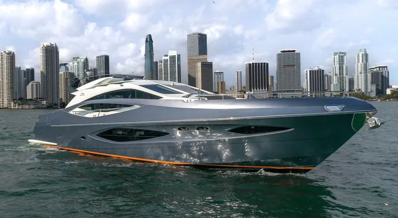 The Image of Luxurious 2019 Numarine 78 yacht cruising near a city skyline. - 0