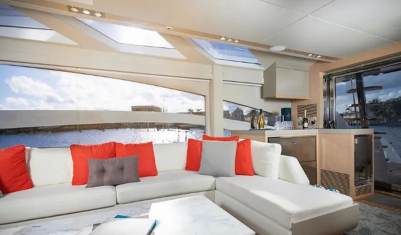 Slide: The Image of Luxurious interior of 2019 Numarine 78 yacht with modern decor and waterfront view. - 11