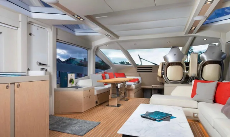 Slide: The Image of Luxurious interior of 2019 Numarine 78 yacht with modern seating and elegant decor. - 15