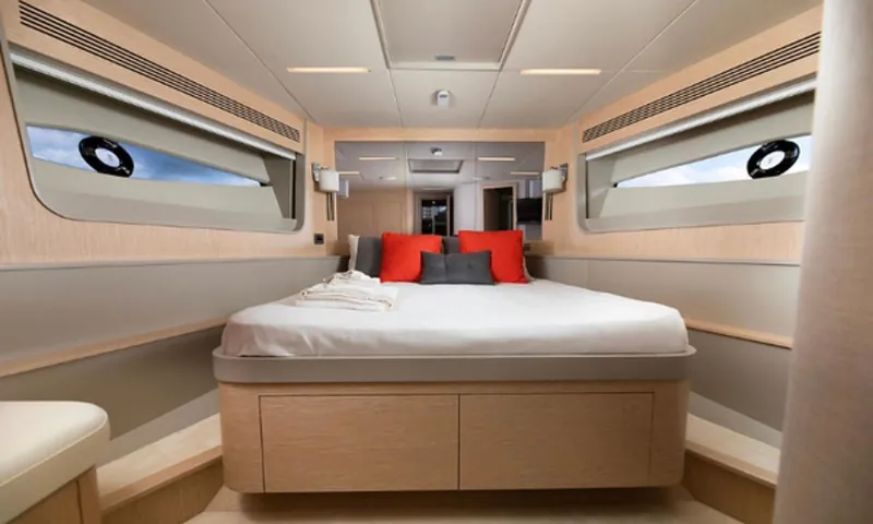 Slide: The Image of Luxurious bedroom interior of 2019 Numarine 78 yacht with modern design and cozy bedding. - 20
