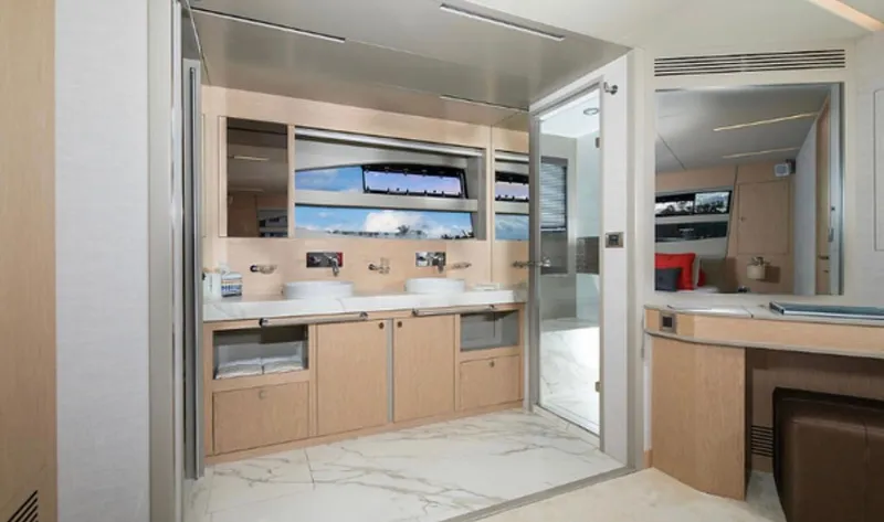 Slide: The Image of Luxurious bathroom interior of 2019 Numarine 78 yacht with dual sinks and modern design. - 21