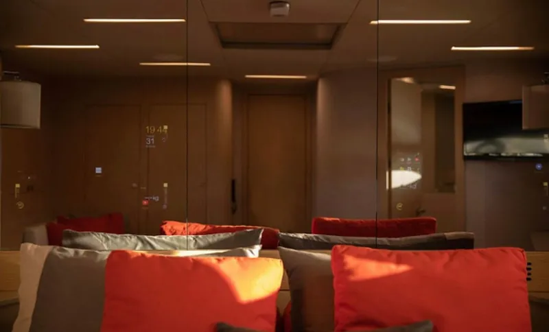 Slide: The Image of Luxurious interior of 2019 Numarine 78 yacht with modern decor and vibrant cushions. - 27