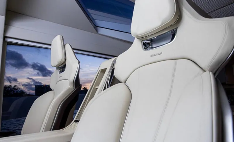 Slide: The Image of Luxurious interior seating of 2019 Numarine 78 yacht with panoramic window view. - 7