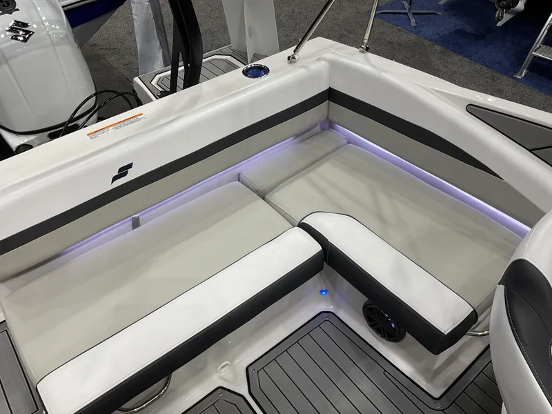 Slide: The Image of 2024 Starcraft SVX 190 OB DC boat interior seating with LED lighting. - 4