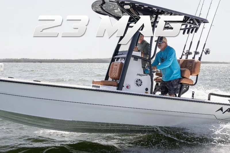 Slide: The Image of Avid 23 Mag boat cruising on water, featuring modern design and comfortable seating. - 3