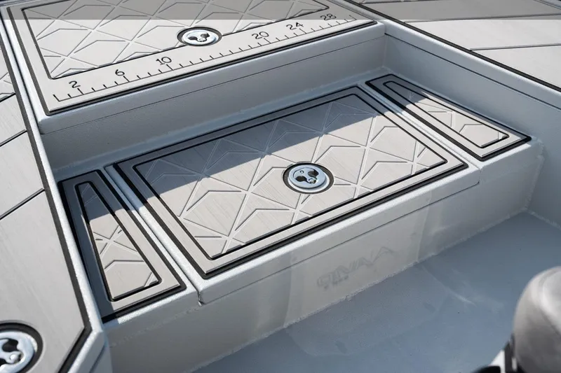 Slide: The Image of Avid 23 Mag 2026 boat deck with geometric design and measurement markings. - 9