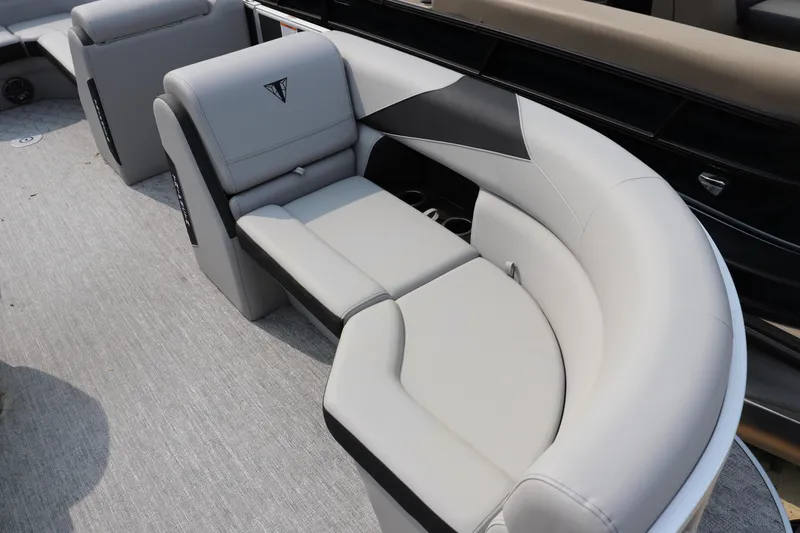 Slide: The Image of 2025 Trifecta 22 C LE boat interior with luxurious gray seating and modern design. - 3