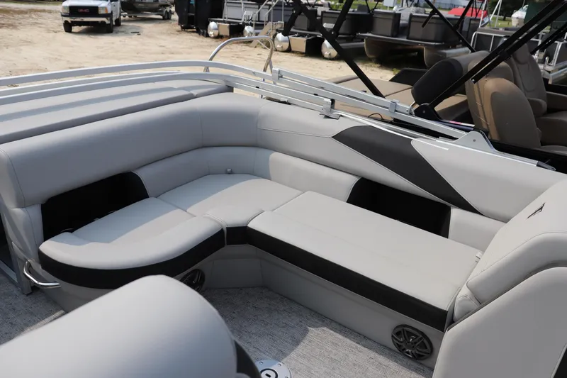 Slide: The Image of 2025 Trifecta 22 C LE pontoon boat interior with luxurious seating. - 6