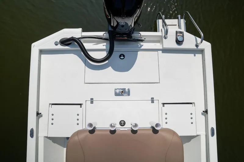 Slide: The Image of Hatch of 2026 Avid 19 FSX boat with black mat and metal frame. - 12