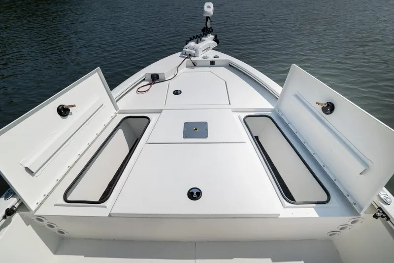 Slide: The Image of 2026 Avid 19 FSX boat seat with gray cushioned upholstery. - 23