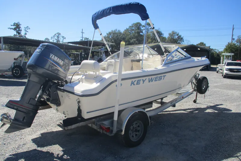 Slide: The Image of 2006 Key West 186 Dual Console boat on trailer with Yamaha outboard motor. - 5
