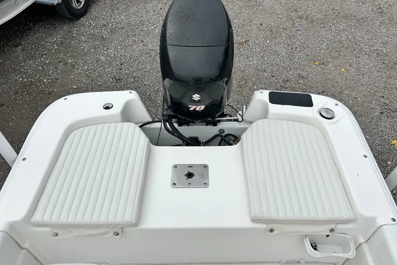 Slide: The Image of 2011 Carolina Skiff JVX18CC boat with Suzuki 70 outboard motor, rear seating view. - 13