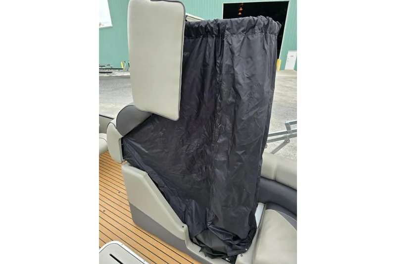 Slide: The Image of Close-up of 2015 Premier 230 SunSation RF pontoon boat's aluminum hull on concrete surface. - 16