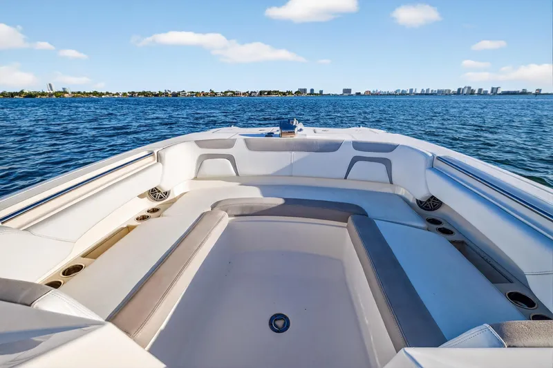 Slide: The Image of 2017 World Cat 295 DC boat interior with ocean view and city skyline. - 28