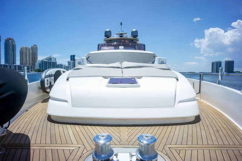 Slide: The Image of Luxurious 2015 Ferretti Yachts 750 on deck, city skyline in background. - 12