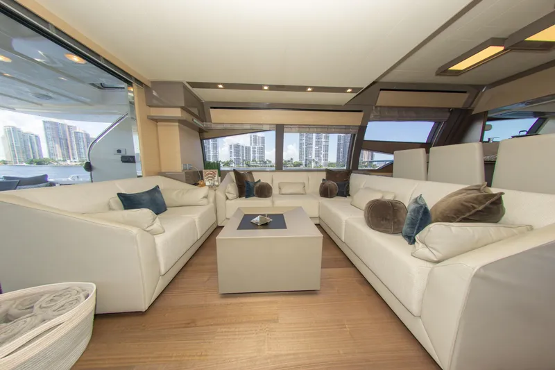 Slide: The Image of Luxurious interior of 2015 Ferretti Yachts 750 with elegant seating and modern decor. - 34