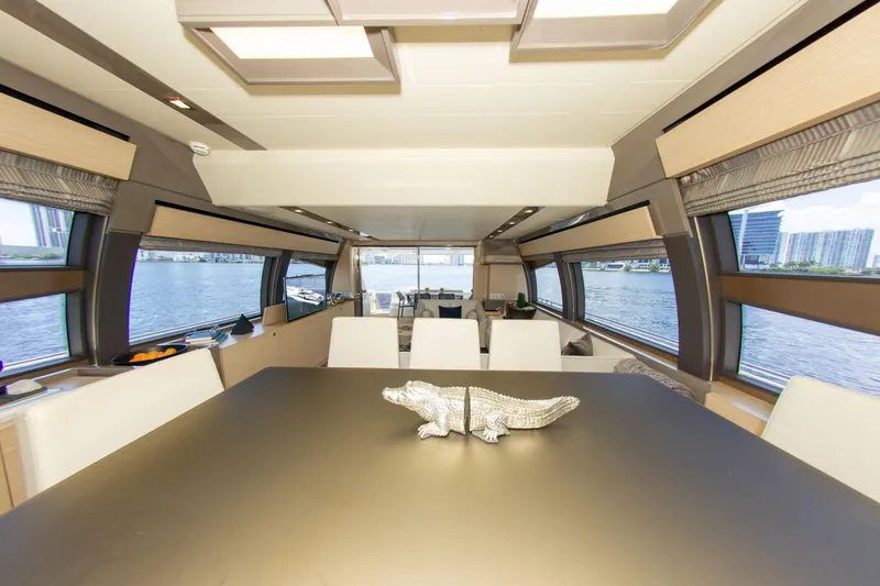 Slide: The Image of Luxurious interior of 2015 Ferretti Yachts 750 with elegant dining area and waterfront view. - 41