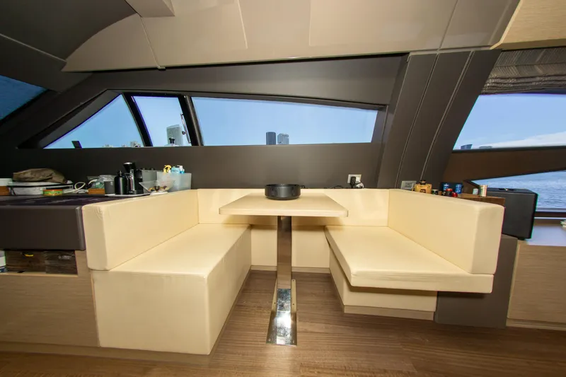 Slide: The Image of Luxurious interior of 2015 Ferretti Yachts 750 with elegant seating and panoramic windows. - 45