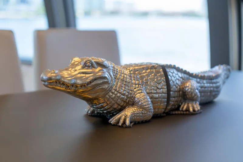 Slide: The Image of Decorative alligator sculpture on Ferretti Yachts 750, 2015 model, interior table. - 47