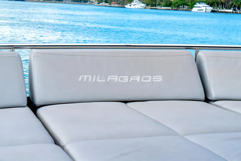 Slide: The Image of Luxury seating on 2013 Pershing 82 yacht, "Milagros," with ocean view. - 31
