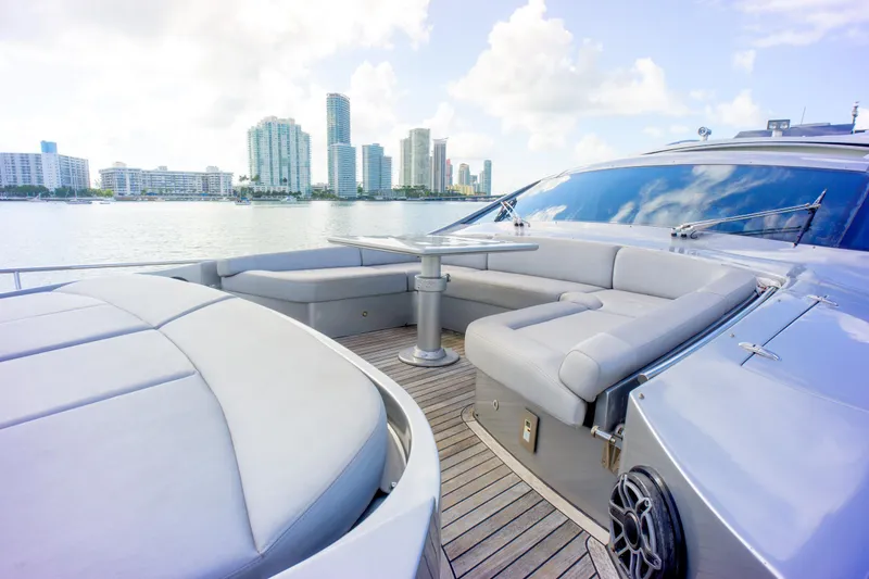 Slide: The Image of Luxurious 2013 Pershing 82 yacht deck with city skyline view. - 42