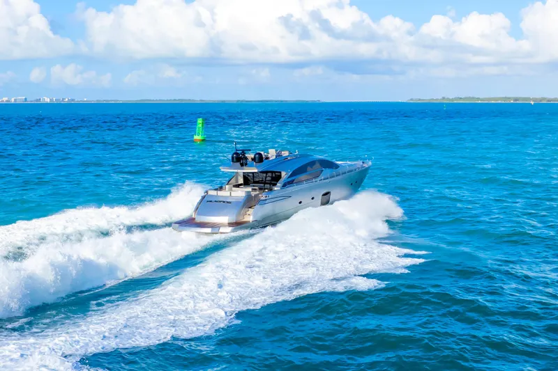 Slide: The Image of Luxury Pershing 82 yacht cruising on blue ocean waters, 2013 model. - 6