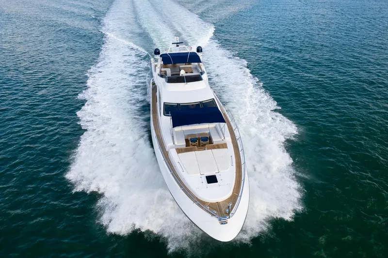 Slide: The Image of Azimut 98 Leonardo yacht cruising on open water, 2006 model, aerial view. - 2