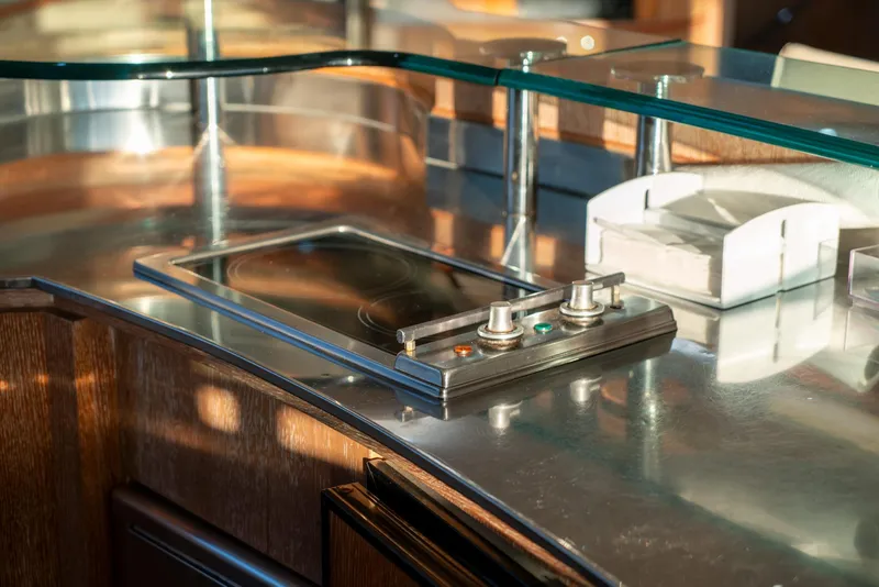 Slide: The Image of Luxury yacht kitchen interior with modern stovetop, Azimut 98 Leonardo, 2006 model. - 26
