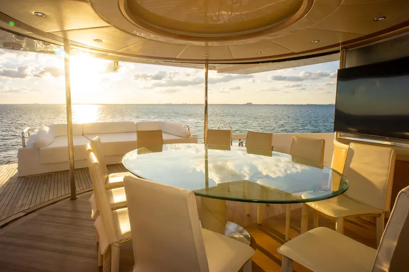 Slide: The Image of Luxurious 2006 Azimut 98 Leonardo yacht interior with ocean view at sunset. - 29