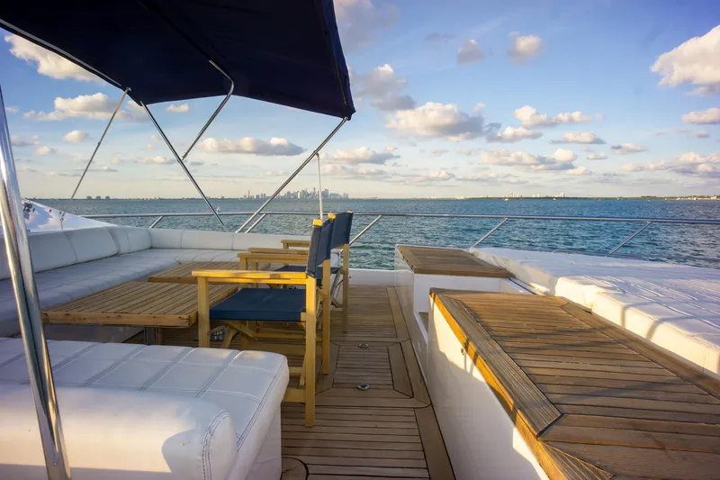 Slide: The Image of Luxury deck of 2006 Azimut 98 Leonardo yacht with ocean view and seating area. - 38