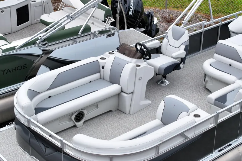 Slide: The Image of 2026 Tahoe Pontoon Sport 85 Rear Fish with luxurious seating and modern design. - 3