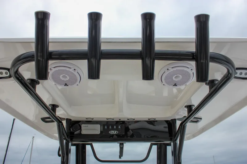 Slide: The Image of 2020 Sea Hunt Ultra 275 SE boat T-top with rod holders and speakers. - 44