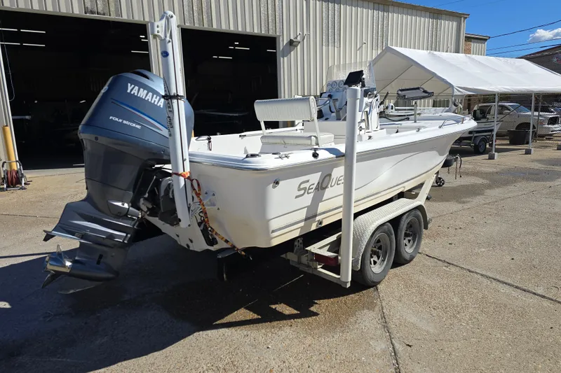 Slide: The Image of 2006 Sea Quest 2100 Probay boat on trailer with Yamaha outboard motor. - 12