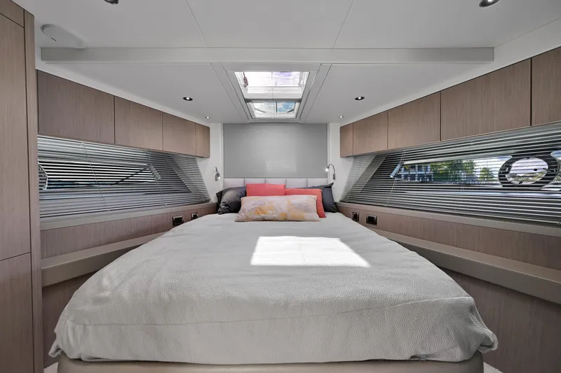 Slide: The Image of Luxurious bedroom interior of 2020 Sunseeker Manhattan 52 yacht with modern design. - 32