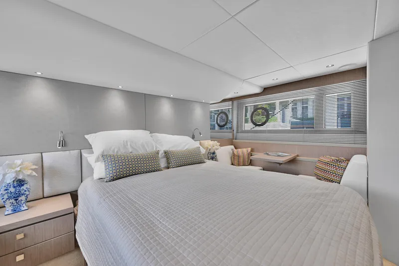 Slide: The Image of Luxurious bedroom interior of 2020 Sunseeker Manhattan 52 yacht with modern decor. - 40