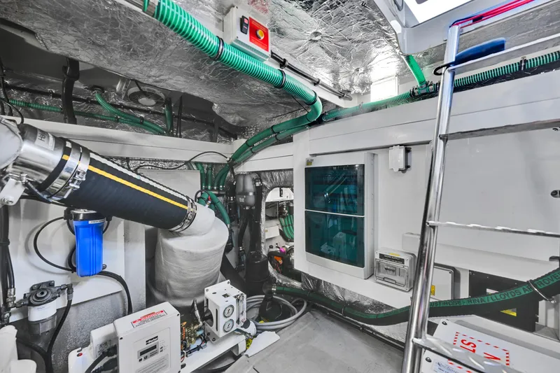 Slide: The Image of Engine room of 2020 Sunseeker Manhattan 52 yacht, featuring advanced mechanical systems. - 49