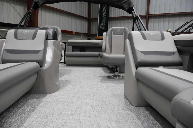 Slide: The Image of 2026 Premier 200 Sunscape RF boat interior with luxurious gray seating and modern design. - 46