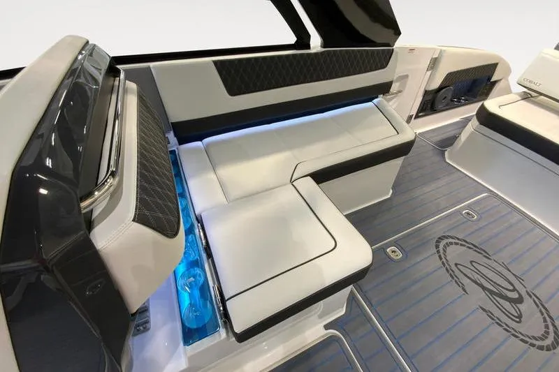 Slide: The Image of Luxurious interior of 2026 Cobalt R35 boat with sleek seating and modern design. - 16