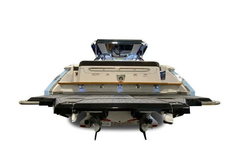 Slide: The Image of 2026 Cobalt R35 boat, rear view showcasing sleek design and modern features. - 4