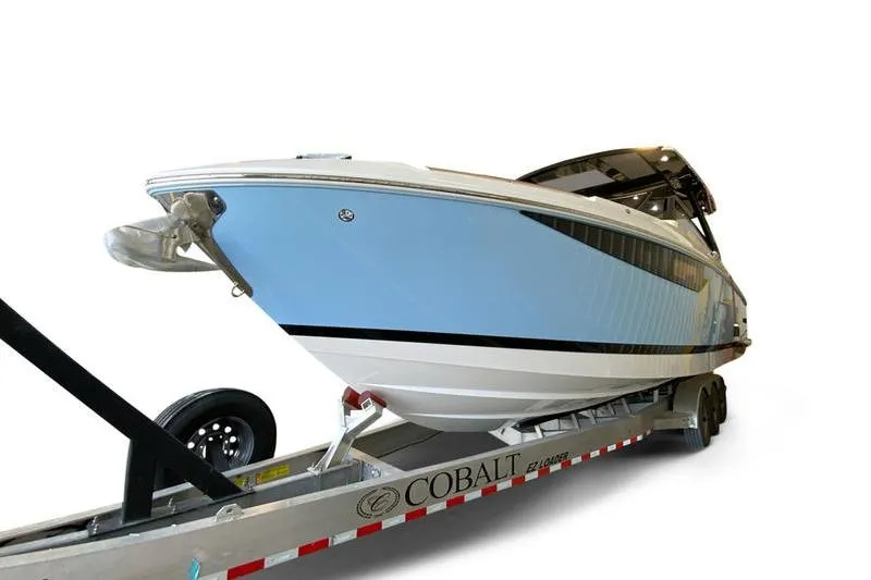 Slide: The Image of 2026 Cobalt R35 boat on trailer, showcasing sleek design and modern features. - 9