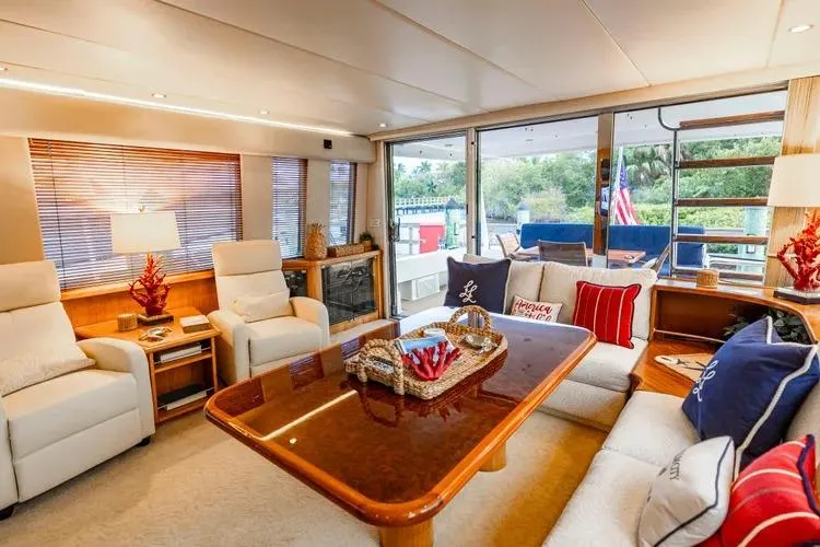 Slide: The Image of Luxurious interior of 2000 Pacific Mariner 65 Motoryacht with elegant seating and decor. - 50