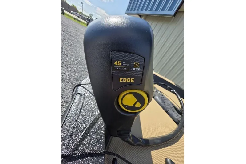 Slide: The Image of Trolling motor control on 2026 Xpress H17C Crappie boat, featuring 45 lbs thrust and 5-speed settings. - 18