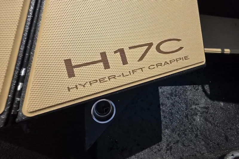 Slide: The Image of 2026 Xpress H17C Crappie boat deck with Hyper-Lift logo. - 23