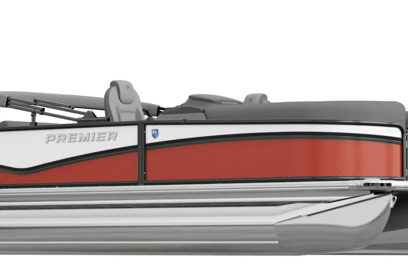The Image of 2026 Premier 210 SunSation RE pontoon boat on open water, featuring sleek design and canopy. - 0