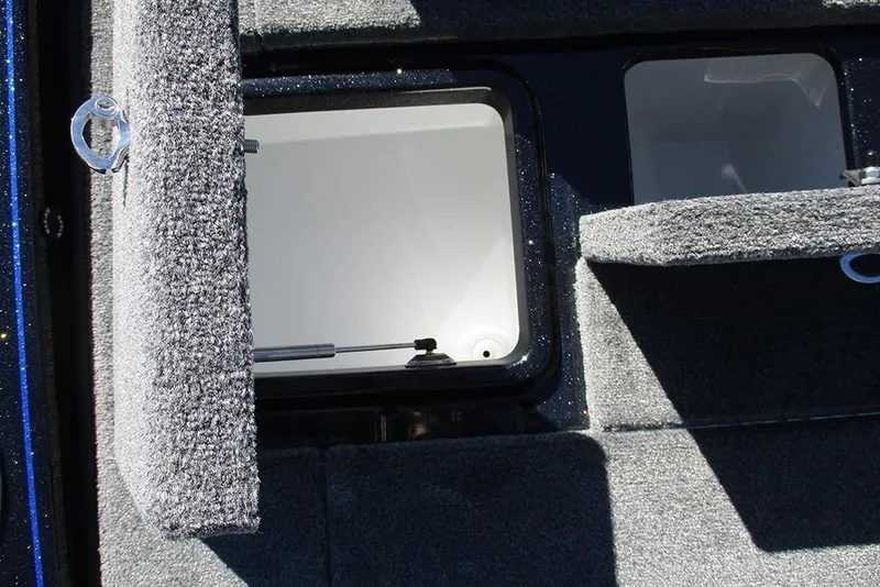 Slide: The Image of Open storage compartment in 2026 Phoenix 818 Pro boat, featuring carpeted interior. - 29