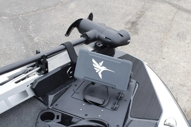 Slide: The Image of 2026 Skeeter ZXE21 boat dashboard with advanced navigation system and trolling motor. - 15