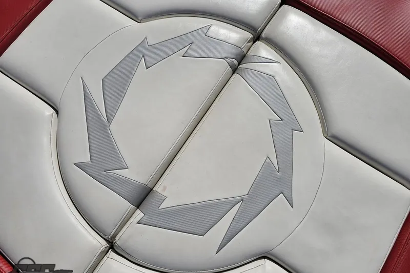 Slide: The Image of 2007 Fountain 35 Lightning boat interior with distinctive white and red upholstery design. - 43