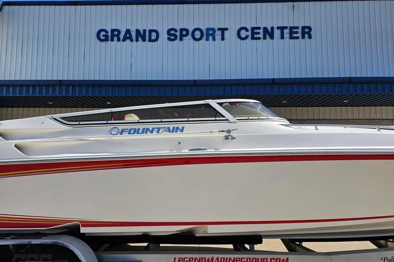 Slide: The Image of 2007 Fountain 35 Lightning boat at Grand Sport Center, side view. - 5