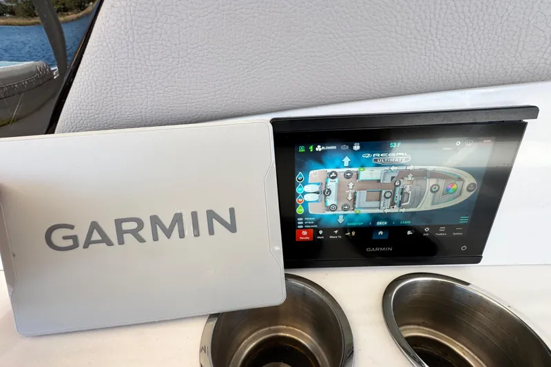 Slide: The Image of Garmin display on 2025 Regal LX43 boat, showing navigation and control interface. - 30