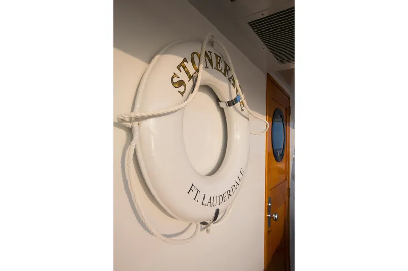 Slide: The Image of Lifebuoy labeled "Stoneface" on a 1978 Burger Custom yacht, Ft. Lauderdale. - 41